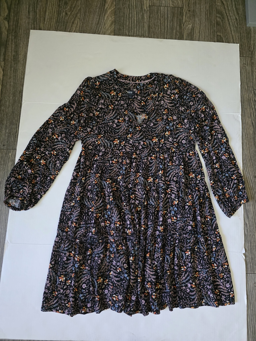 Maeve By Anthropologie Black Floral Tiered Long-Sleeve Women's  Dress, Used.